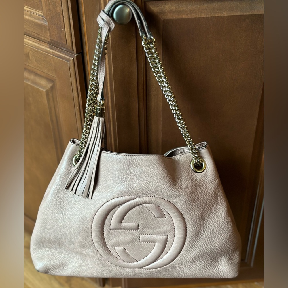 Authentic Gucci Soho Chain Shoulder Bag Calfskin Leather Blush/Light Pink